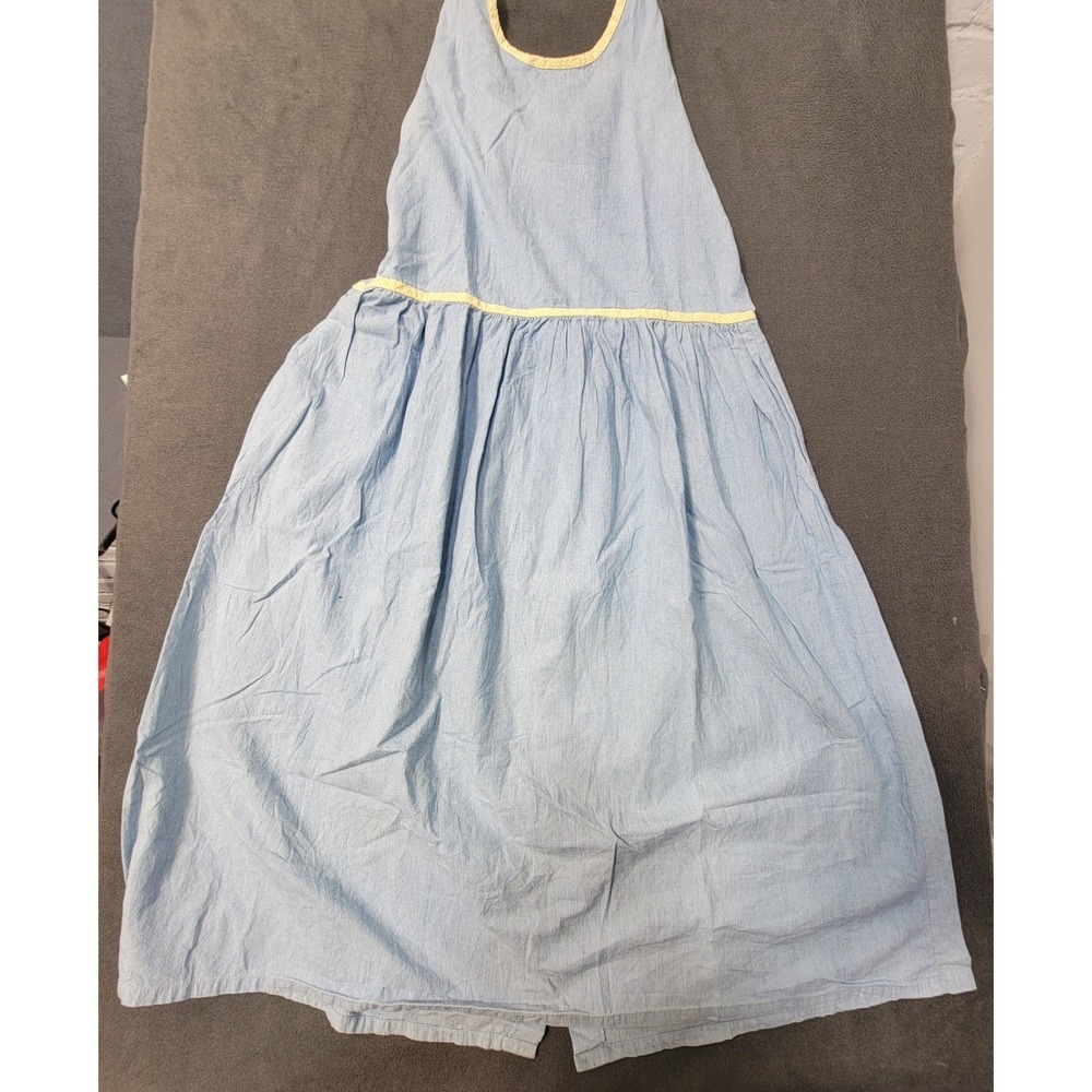 Vintage Eagle's Eye Blue Chambray Dress Yellow Gingham Trim Novelty Button Med - Picture 6 of 6